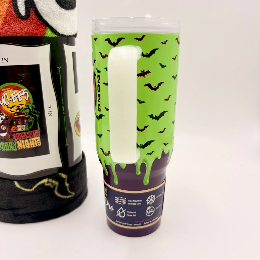 Buc-ees Spooky Nights Halloween 40oz Tumbler and 50x70 Plush Blanket Set 2024